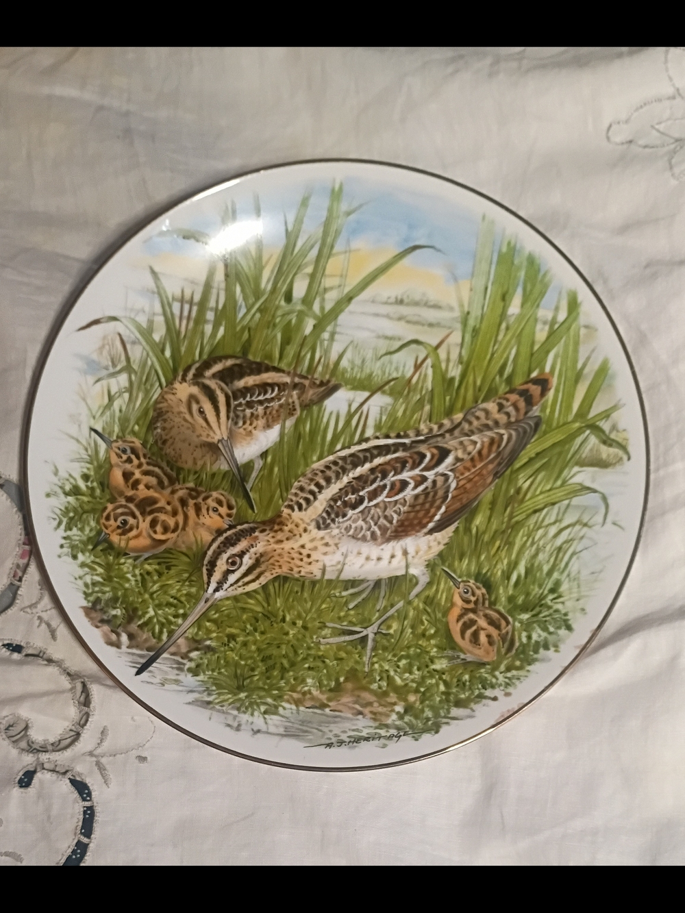1982 Southern Living Shorebird Plate with Brown and Green Wildlife Scene